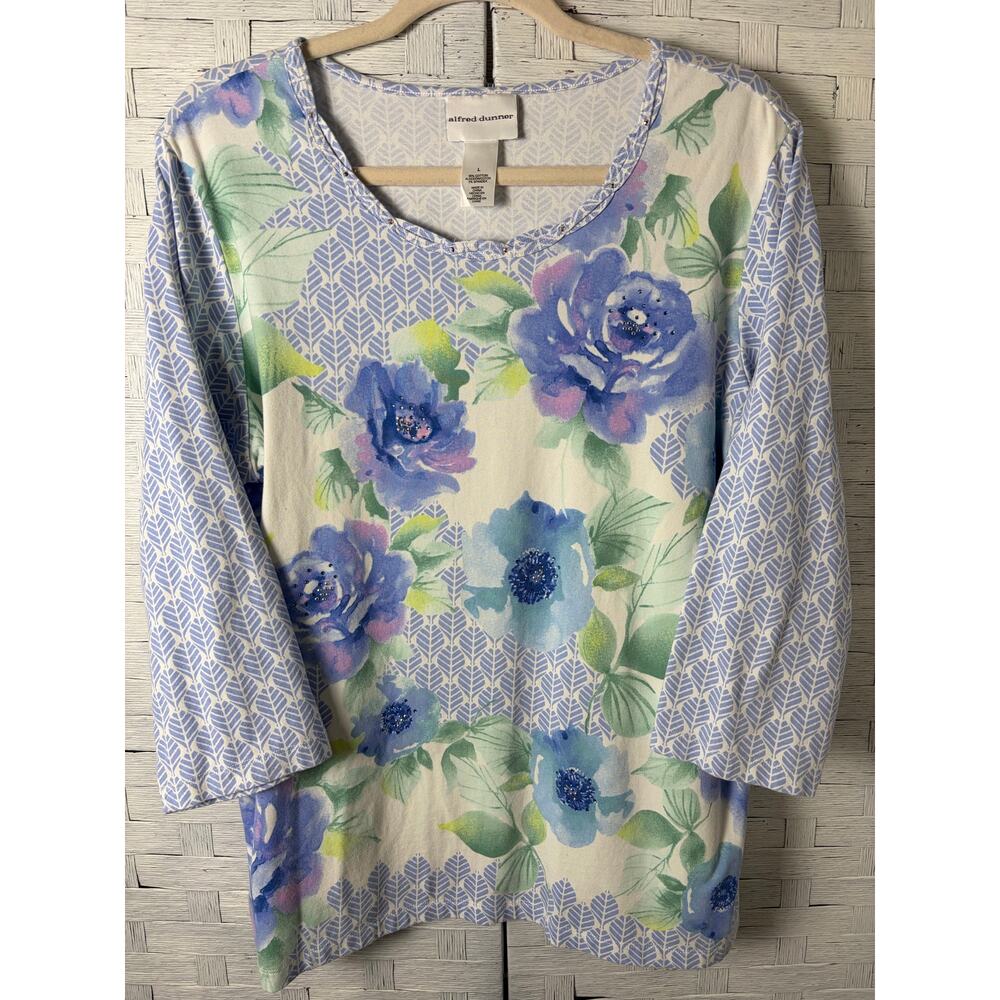 Alfred Dunner Womens top braided rhinestone collar floral feminine romantic